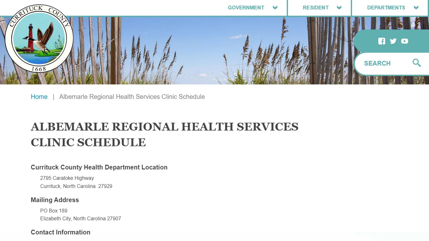 Albemarle Regional Health Services Clinic Schedule – Currituck County